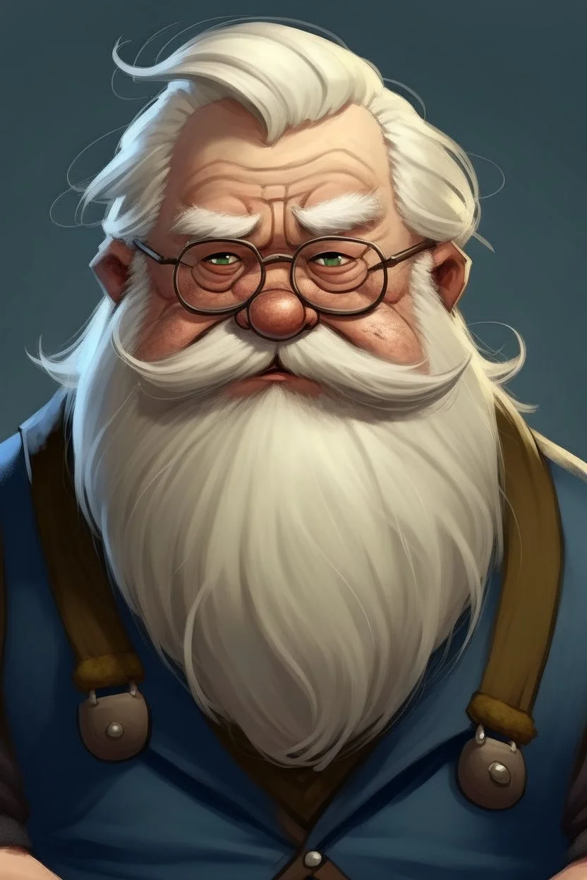 ugly fat dwarf with glasses with white hair young and no beard