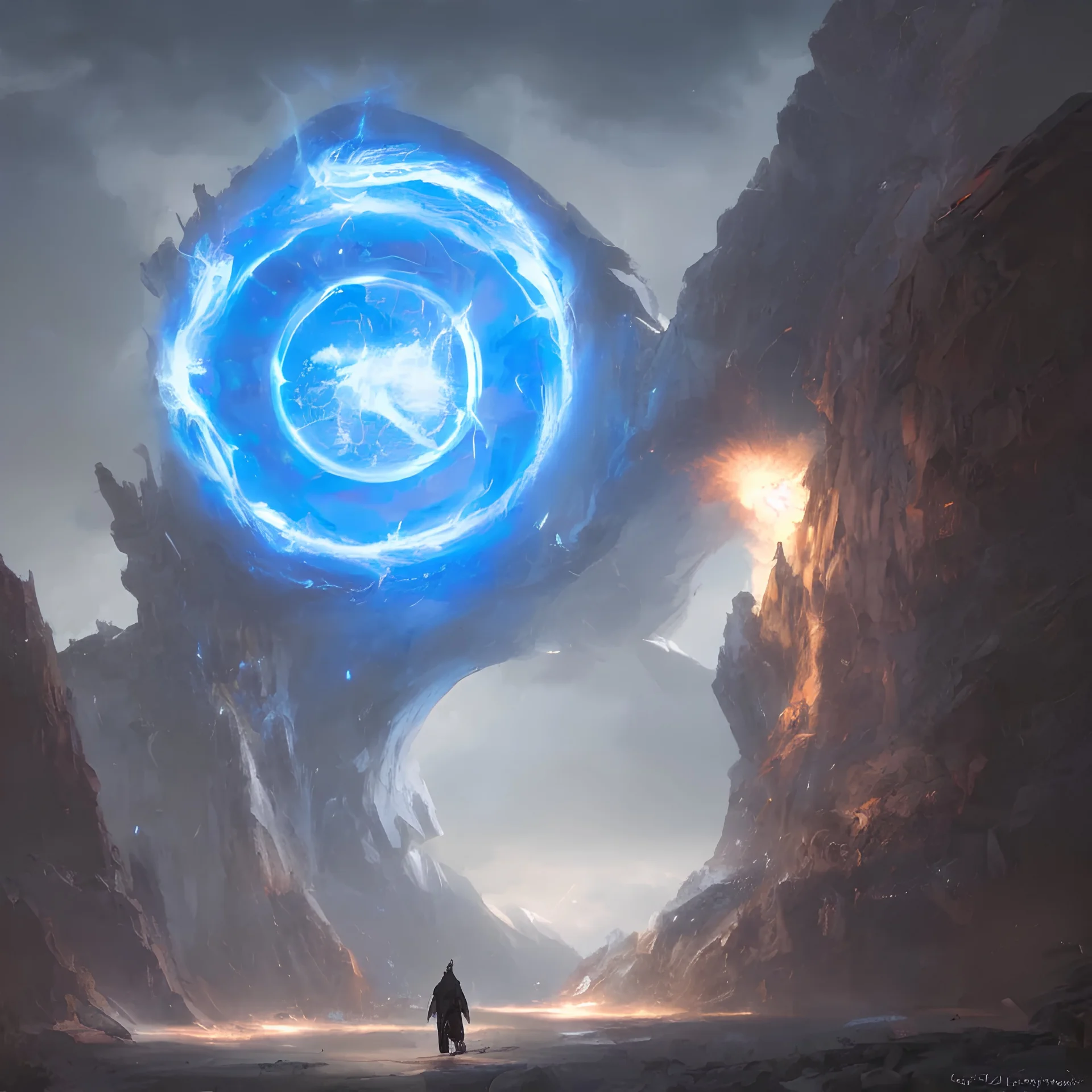 Giant portal glowing blue in the centre by Greg Rutkowski