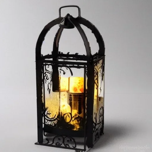 polaroid of swirling magical embers and steam inside a wrought iron lantern, luminescent glow, moody, tender, photorealistic