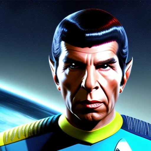 Portrait of Spock, Star Trek style, Photorealism, Full Body Shot, Wearing TNG Uniform