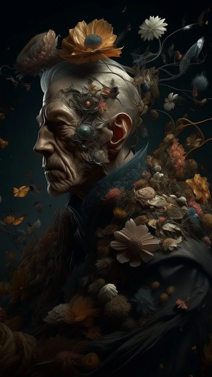 Bosch nightmares paint inf style Title:a vest with dry dark color flowers insanely detailed octane render trending on artstation, 8k artistic photography, photorealistic concept art, soft natural volumetric cinematic perfect light, chiaroscuro, award-winning photograph, masterpiece, oil on canvas, Raphael, Caravaggio, Greg Rutkowski, people, beksinski, Giger