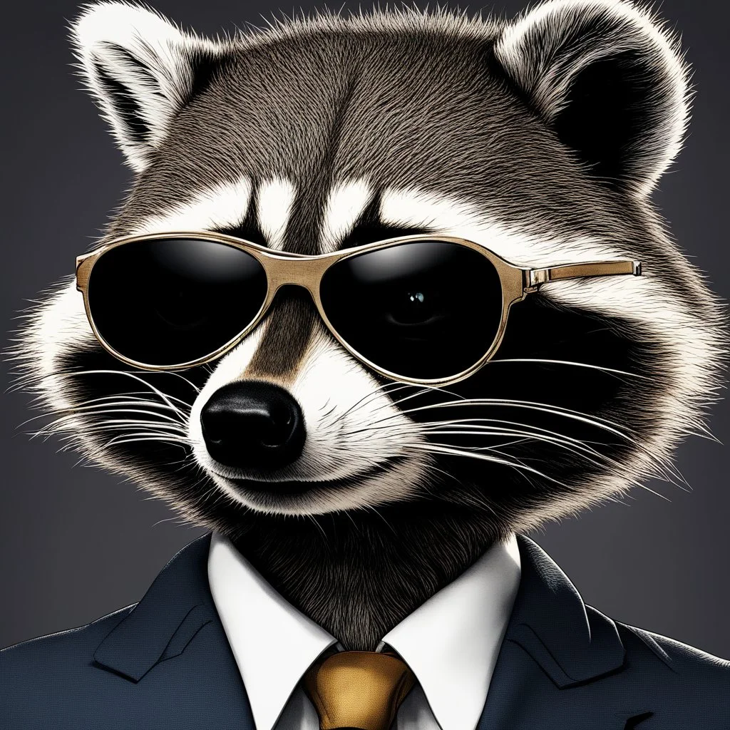 raccoon as a special agent with sunglasses photorealistic