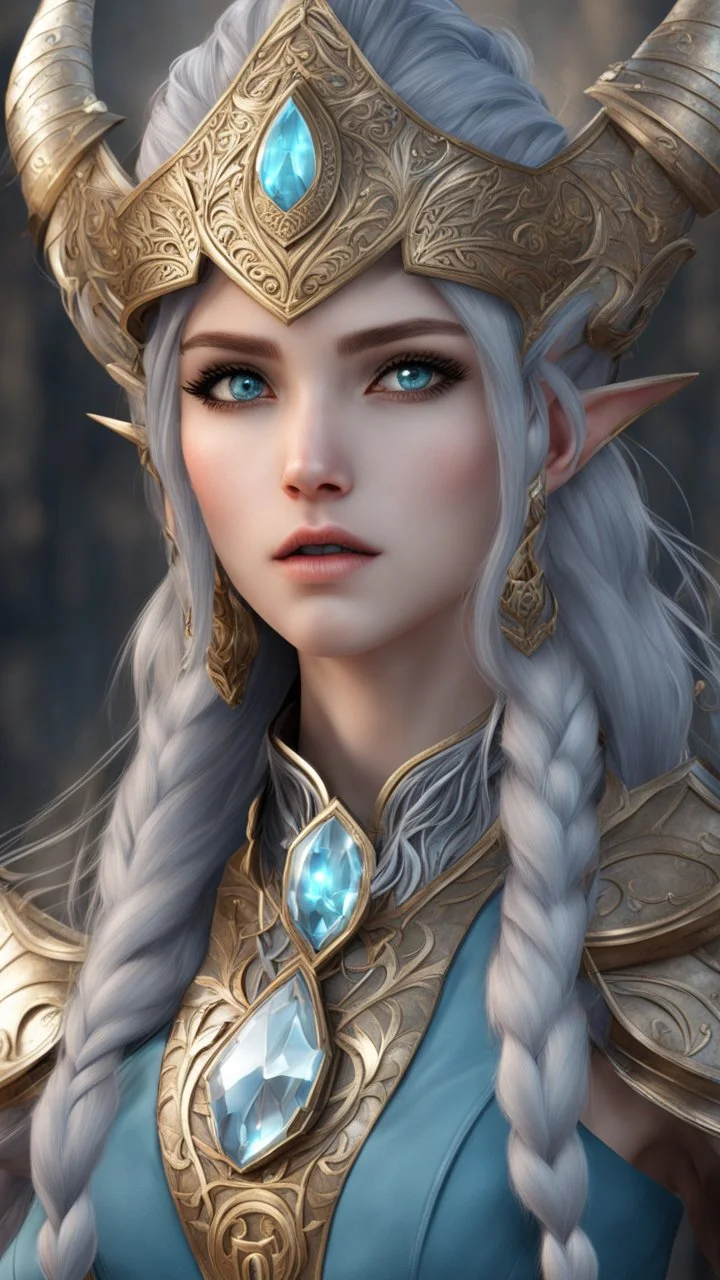 A very close picture to face Elf girl with ice viking them, 3d realistic anime style, high realistic, ultra detailed, ultra quality, intricate details, highly detailed