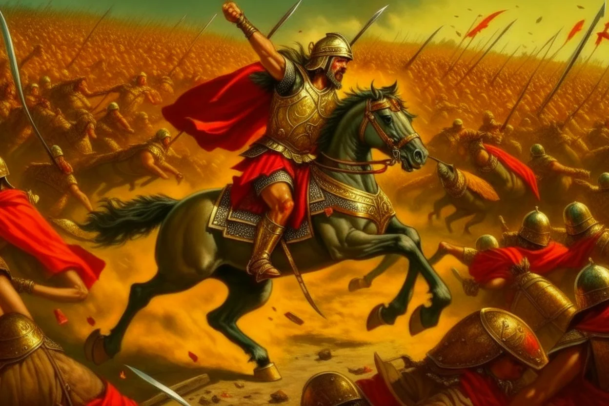 Alexander charging into battle, his army ready for conquest. But little did he know, a cunning adversary had set a trap, turning the tide of the battle in a way that left Alexander stunned and strategizing on the fly!"