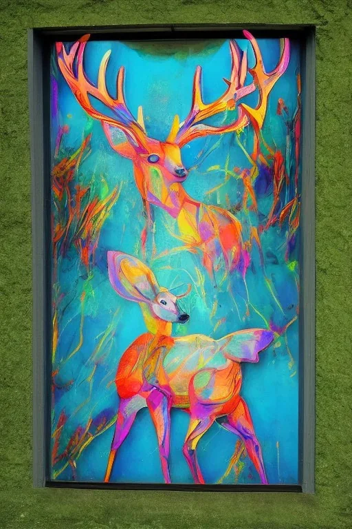 abstract deer god glass mural