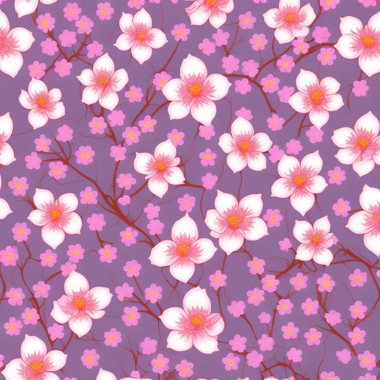 Japanese Cherry Blossom, seamless pattern, bright color palette