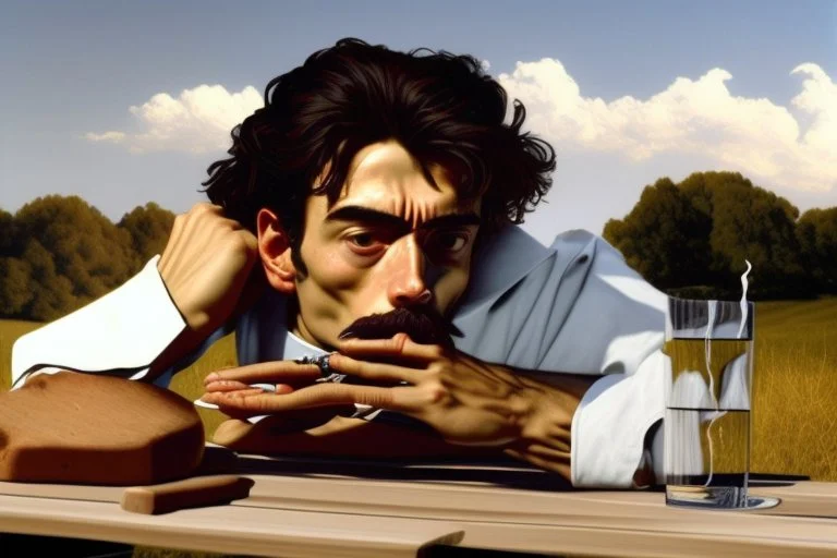 man smoking on picnic table by Caravaggio