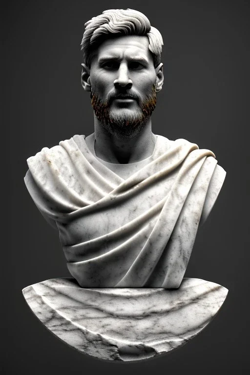 Ultra Realistic image, Roman sculpture, white marble material, Lionel Messi, gold sun radial crown, chisel style, waist up portrait, epic, celestial, cinematic lighting, God light, god rays, 4k resolution, smooth details, ornate details, soft lighting, unreal engine 5, marble background.