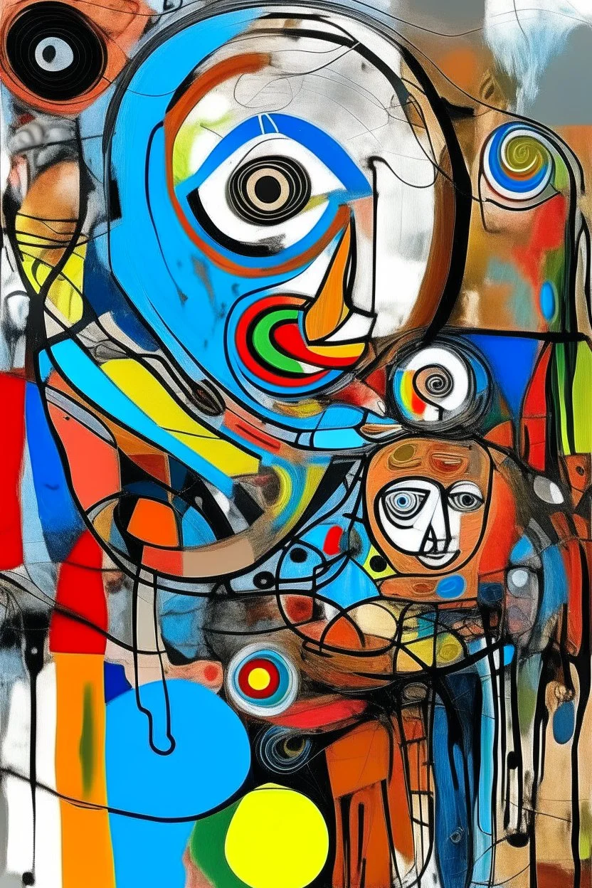 expressionism, Pixar style, in abstract art Basquiat, Picasso, Miro, Kandinsky, Klee, Birell, Fairey, Ardon, Buffet and Picasso style, HD --s 750 --v 5.1 --style raw, water color