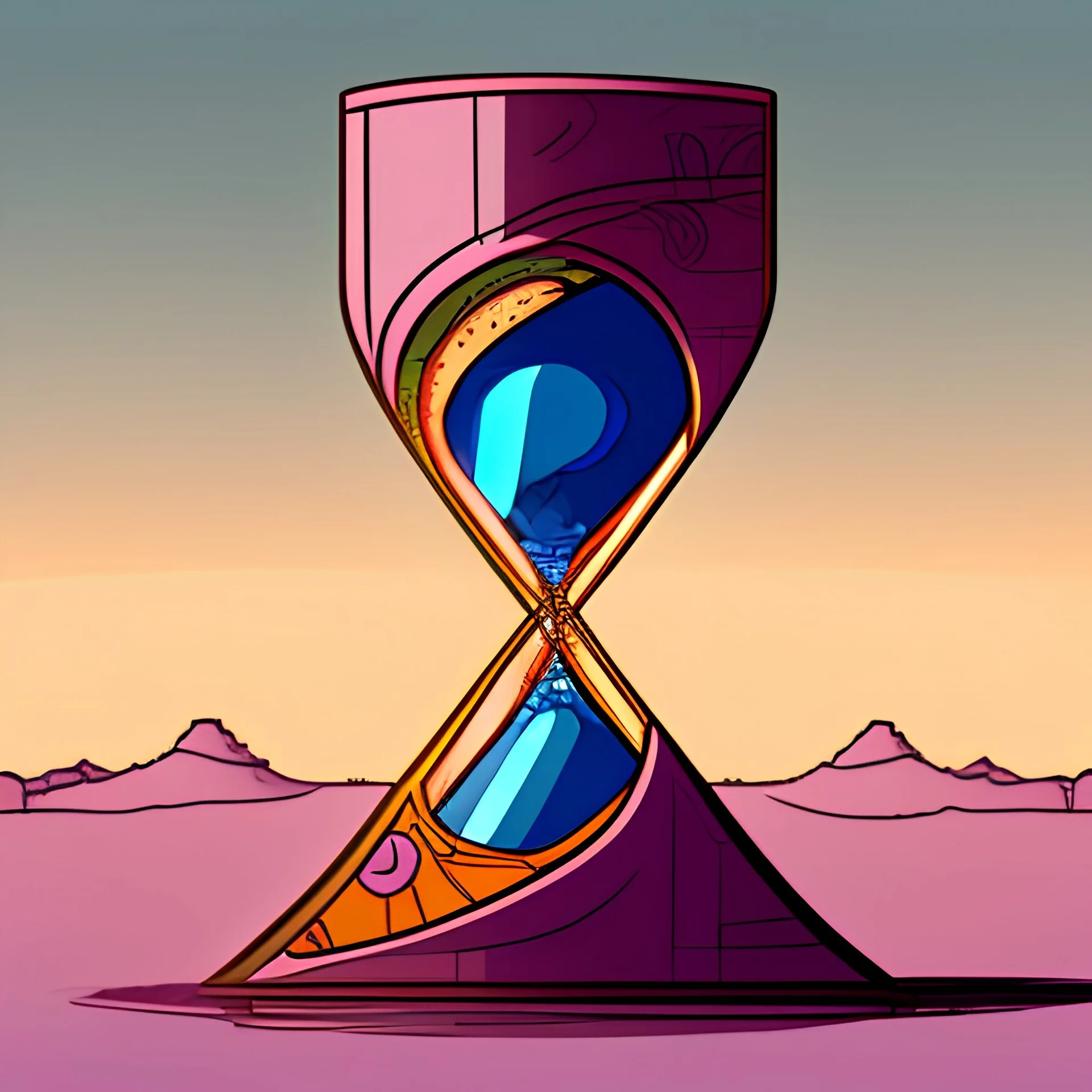 A tilted hourglass in the style of Moebius