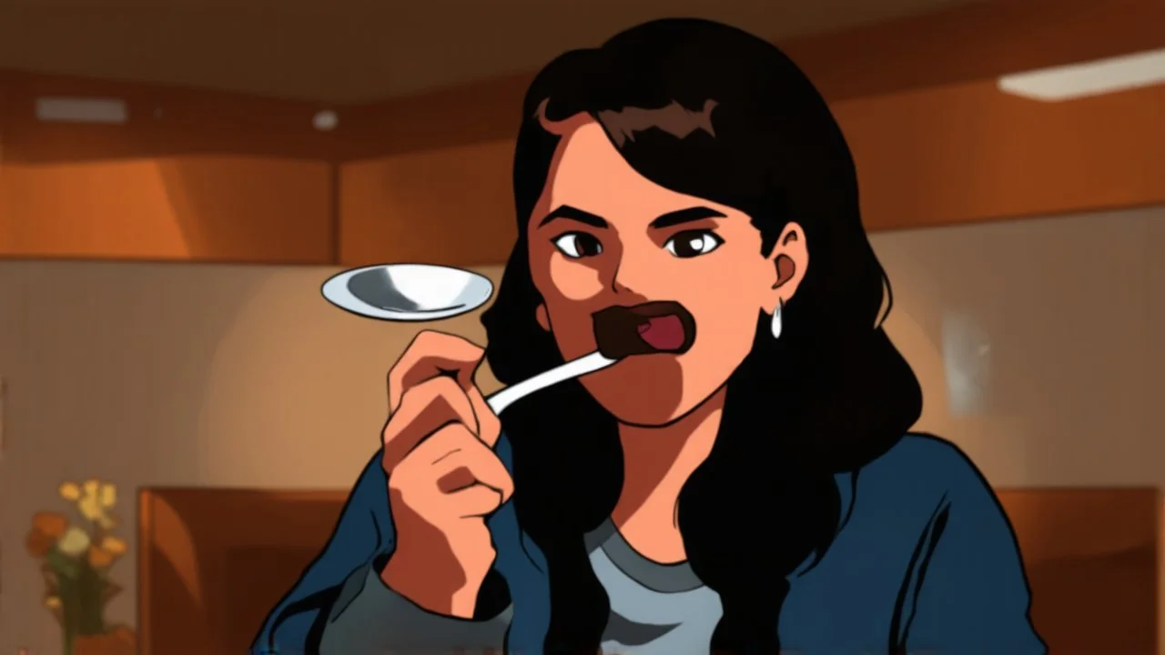 redraw this person who is holding a spoon in a comic book style