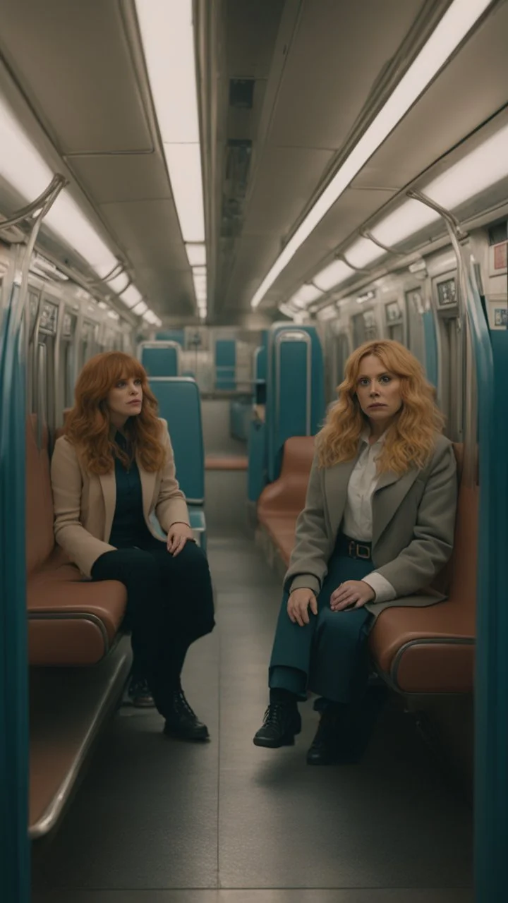 Empty coach [snapshot of Russian Doll TV series by Natasha Lyonne, Leslye Headland, and Amy Poehler, (2019)] Inside subway, an empty coach