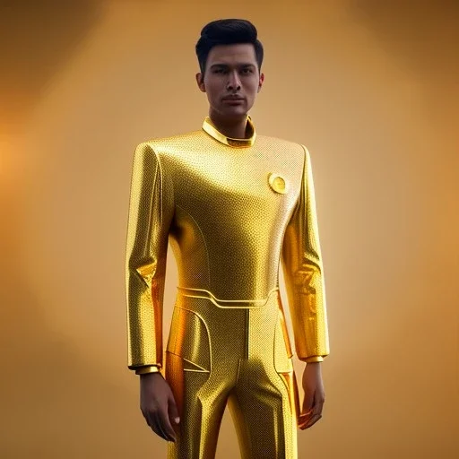 beautiful cosmic golden boy, nice smiling, delicate colors, beautiful glamour galactic golden dress, ultra sharp focus, 8k, unreal engine 5, extremely sharp detail, light effect, soft light atmosphere of a spaceship, smooth, full of details, face in front, complete vision of body