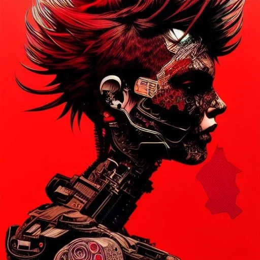 beautiful punk girl, hyper detailed, hyperdetailed, intricately detailed, illustration by <kilian eng> <Yoji Shinkawa>, darkred tones,