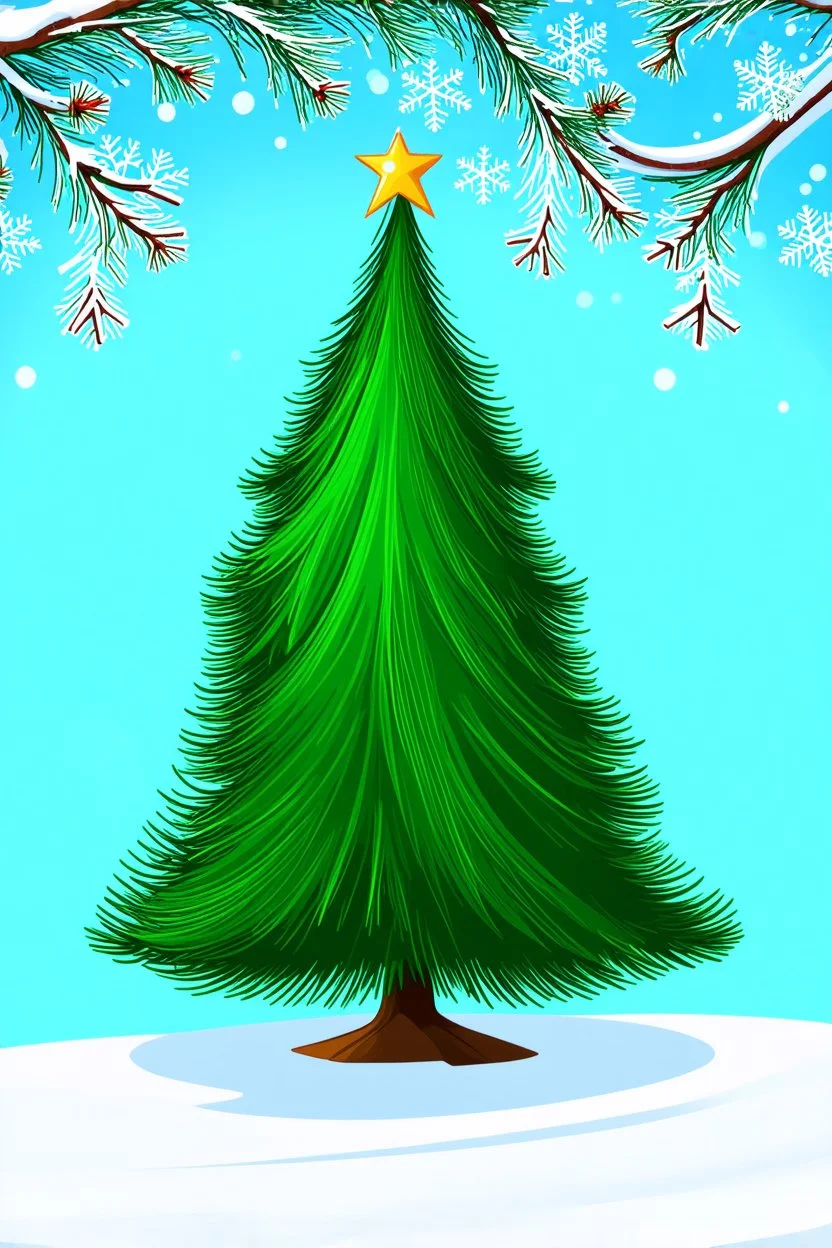 whimsical winter pine tree, swirling, smooth vector clipart