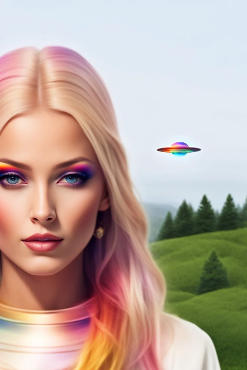 ufos rainbows,beautifuls paysages, fantastic colours,cosmic woman ,beautiful ufos rainbow, admiral from the future,