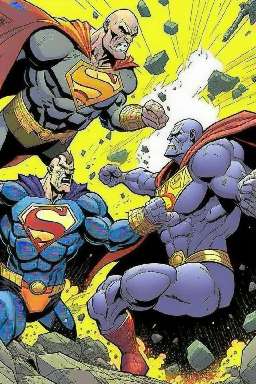 Supermann fighting thanos while they Are falling from the skye animated