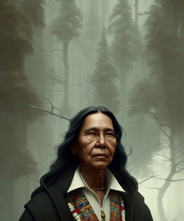 native american shaman, wise man, long black hair, black hooded coat like wings, 8k resolution concept art portrait by Greg Rutkowski