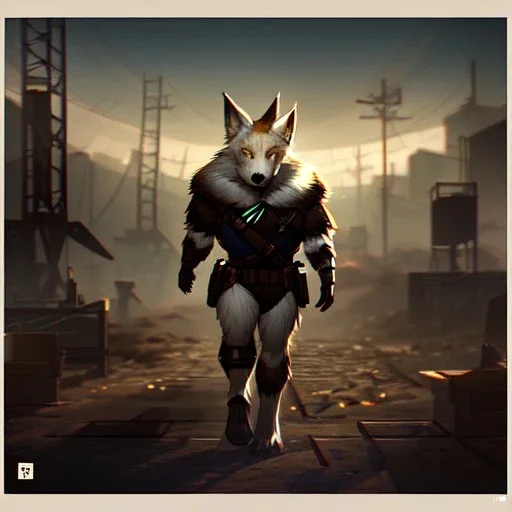 a fox fursona, darker colors, master quality, backlighting, soft lights, full body portrait, in frame, 8k, dark color pallet, perfectly drawn face, well drawn, BioShock, realistic, humanoid, furry, cyberpunk, digitigrade legs, fur,