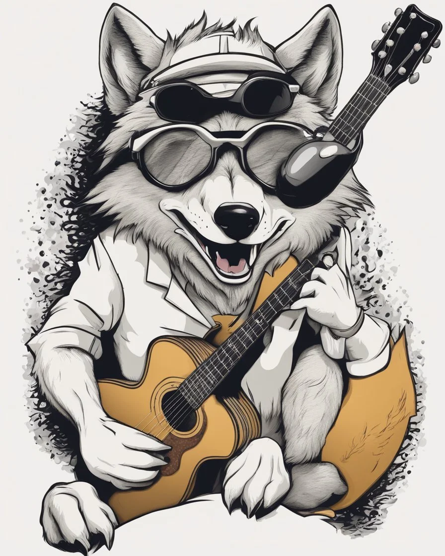 prompthunt: White Wolf with blue mohawk hairstyle wearing aviator sunglasses,  synthwave style, artstation, award winning