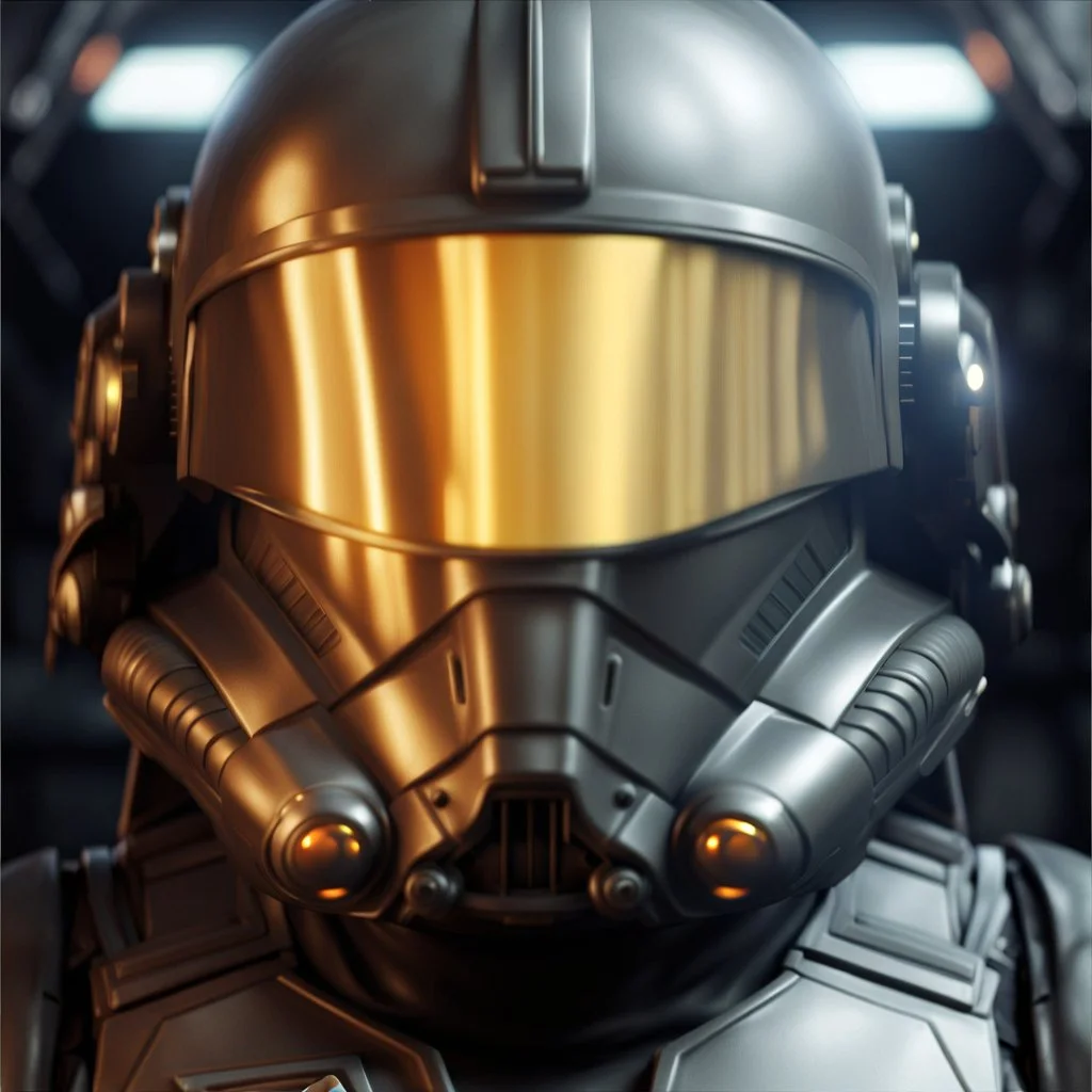 star wars bald male corellian pilot wearing dark gunmetal grey and black First Order special forces TIE pilot armored flightsuit and helmet with gold trim inside the jedi temple, centered head and shoulders portrait, hyperdetailed, dynamic lighting, hyperdetailed background, 8k resolution, volumetric lighting, light skin, fully symmetric details