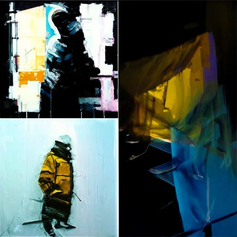 Minimal contemporary abstract oil paintings close up person wearing hazmat suit limbs sinew and concrete fragments illuminated at night style of Justin Mortimer And Francis bacon And ashley wood