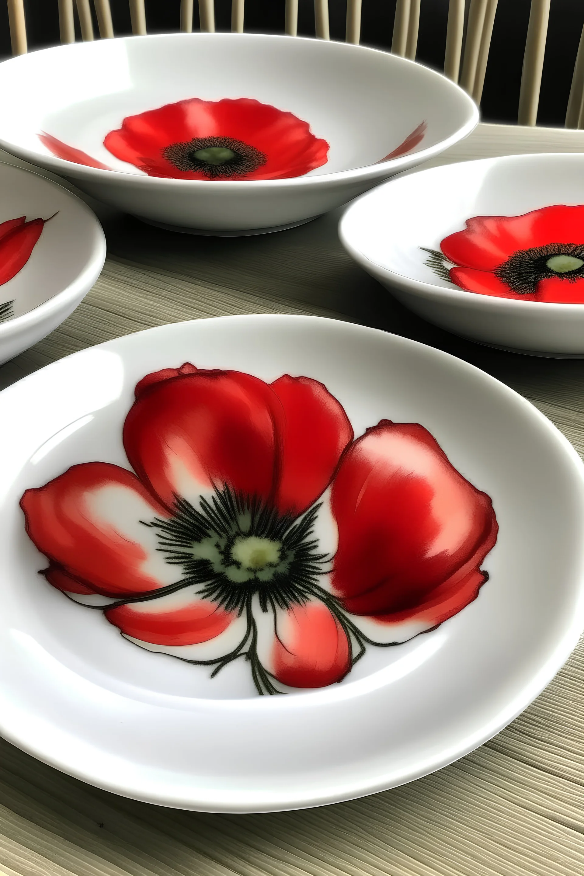 Set of ten white Finest Ceramic plates with a printed poppy