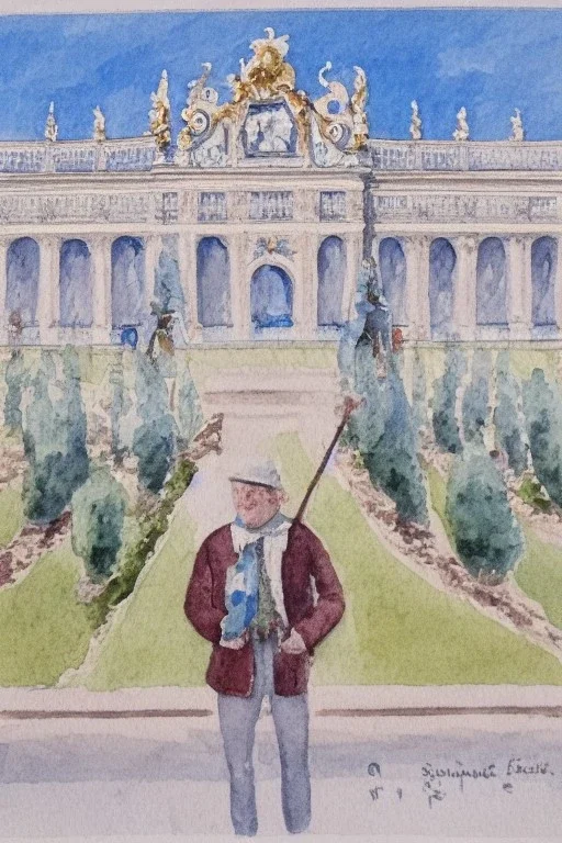 A fiacre in front of Schönbrunn, Vienna. Aquarell