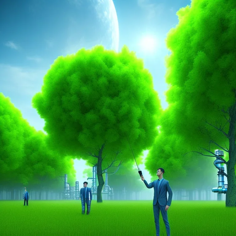 energy, power plant, technology, green trees, blue sky, people