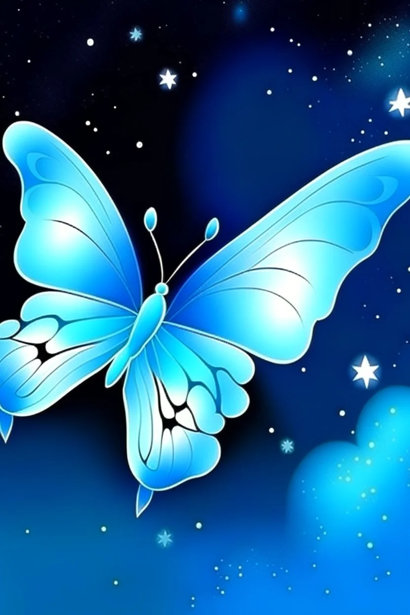 Light blue butterfly and star sky