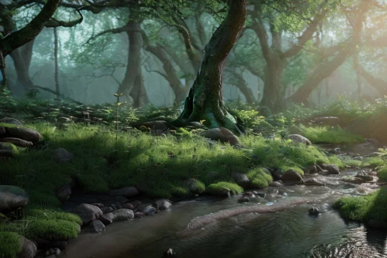 Immersive​ fantasy elven forest blossom river 4k full hd