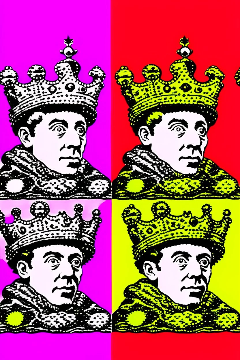 cultural revolution in the England with the king wearing crown in the style of andy warhol