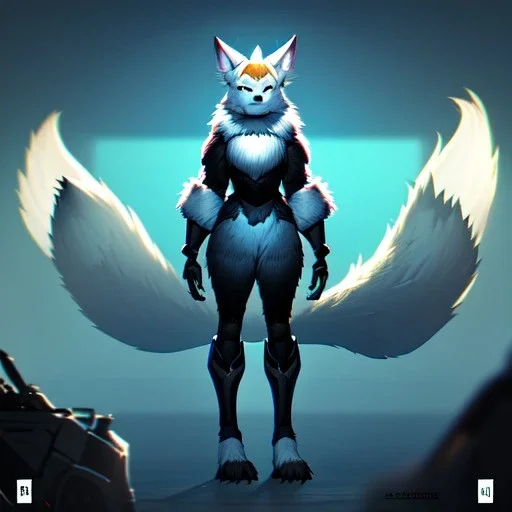 a fox fursona, darker colors, master quality, backlighting, soft lights, full body portrait, in frame, 8k, perfectly drawn face, well drawn, realistic, humanoid, furry, digitigrade legs, fur, female, anthropomorphic, skinny, cyberpunk