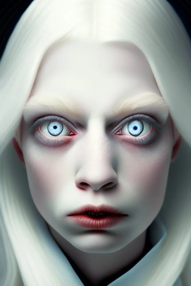 lady with three eyes, bizarr, surreal, albino, photorealistic, high resolution