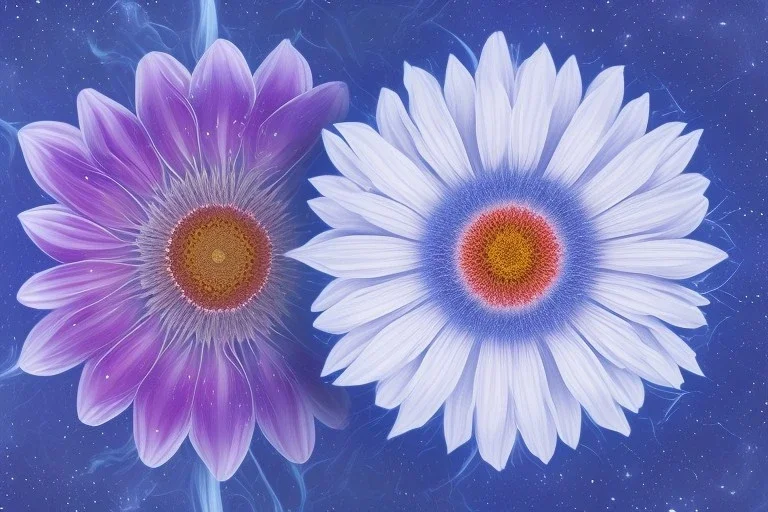 only one cosmic white flower in blue and pink cosmos