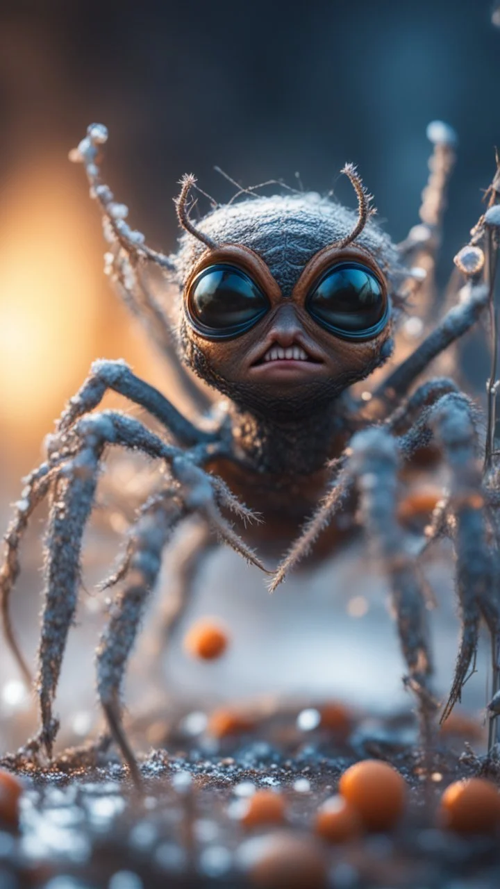 ninja spider god gremlin alien pimp caught frozen in net, bokeh like f/0.8, tilt-shift lens 8k, high detail, smooth render, down-light, unreal engine, prize winning