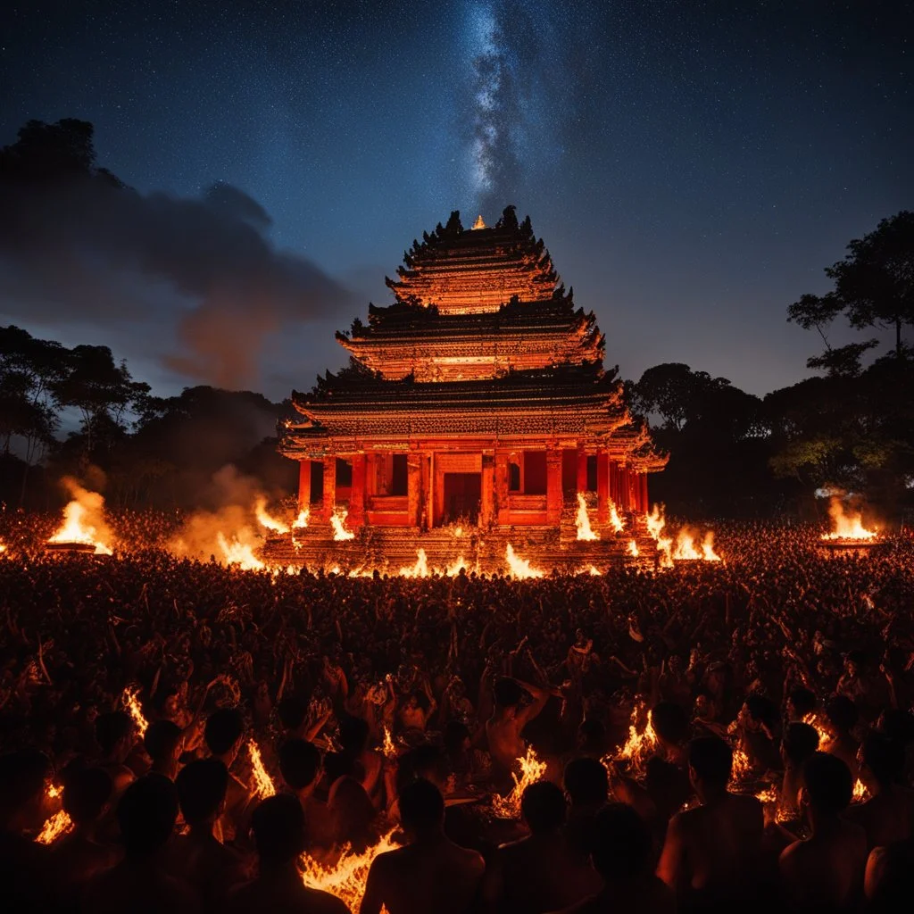 the ancient temple serves as the backdrop for a Kecak Dance unlike any other. Men and women, their movements filled with fiery passion, dance with an intensity that seems to ignite the very air around them. The rhythmic chanting and synchronized gestures create a spectacle that is both captivating and exhilarating, as if the spirits of the temple itself have come to life through their movements. The energy of the dance pulses through the sacred space, filling it with a sense of primal power and