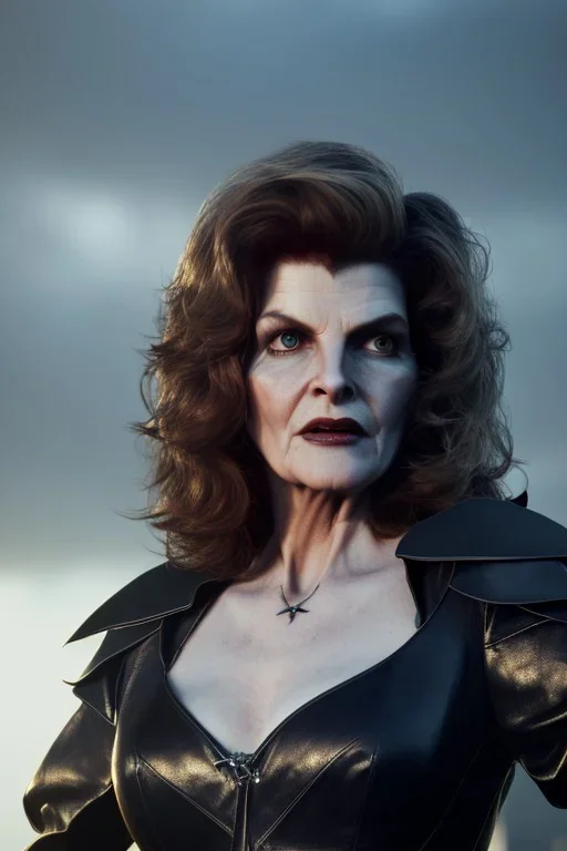 younger Rene Russo as evil queen in leather, cleavage, angry, stern look, unreal 5, octane render,cinema4d, dynamic lighting, dramatic lighting, 4k, redshift render, highly detailed, hyper realistic