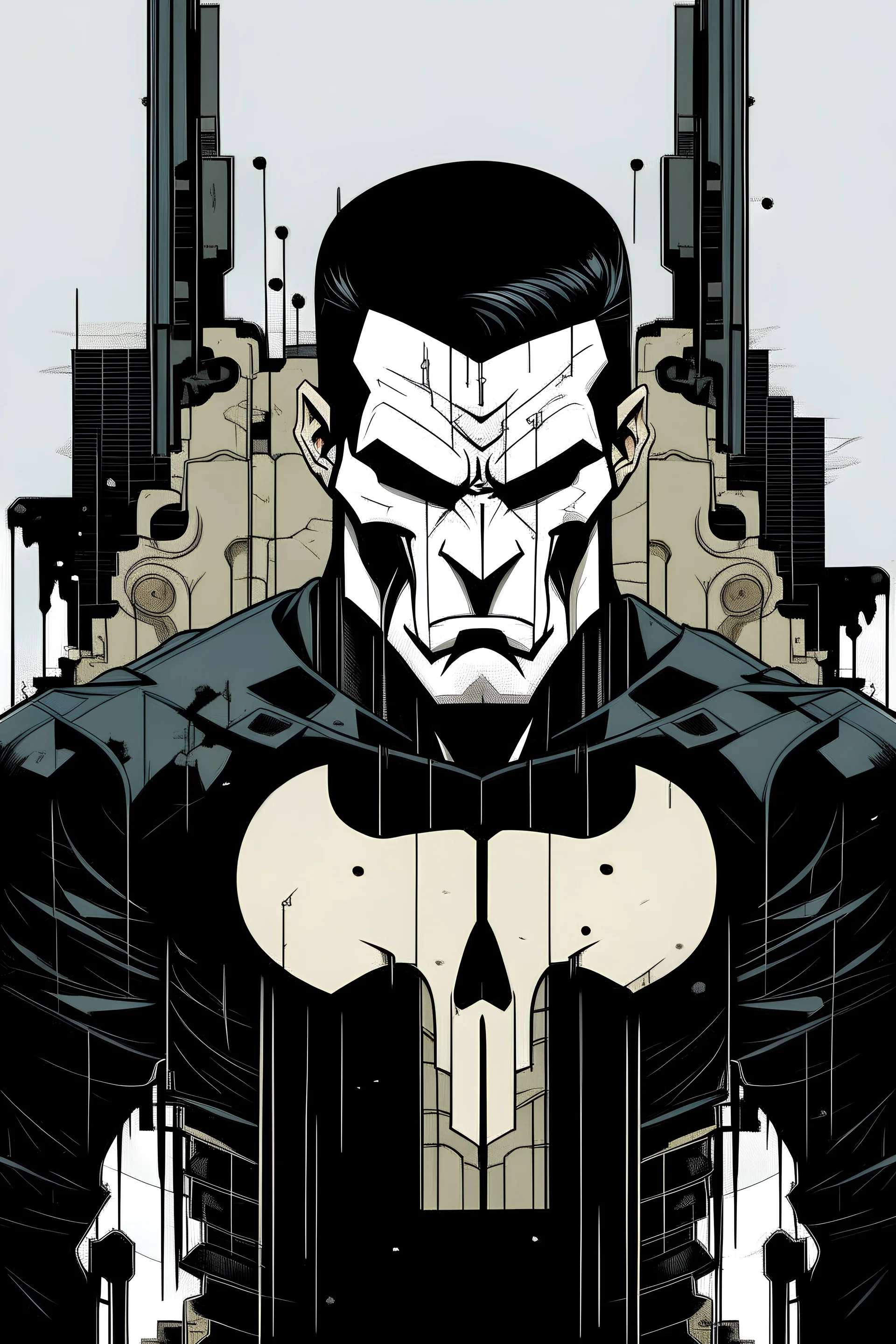 punisher sku;; in the style of Hiroshi Nagai