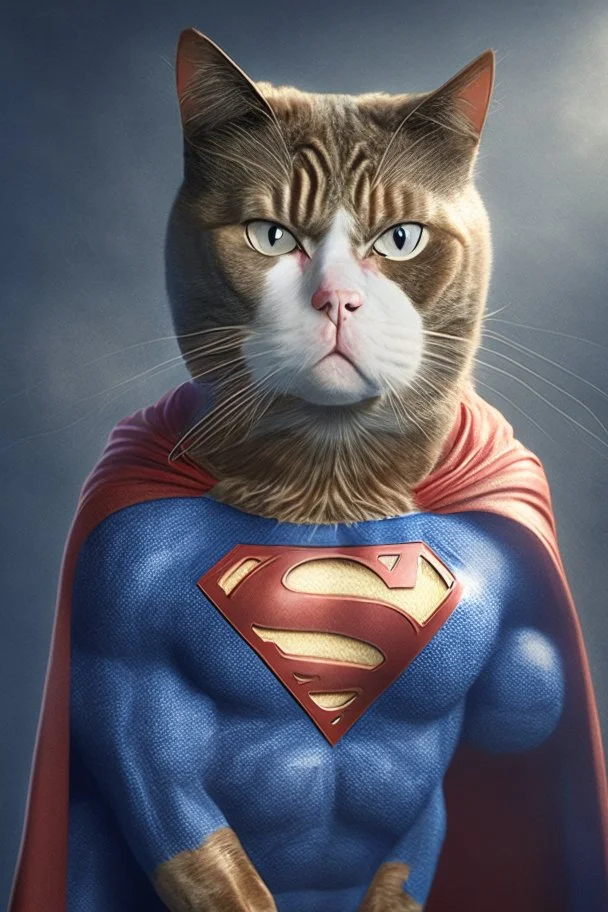 A picture of a serious cat in the form of a superman, a professional, high JPEG image