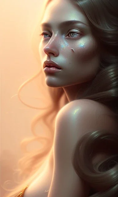 porno model , cute, beautiful, long hair, wavy hair, black eyes, head and shoulders portrait, cinematic, 8k, resolution concept art portrait by Greg Rutkowski, Artgerm, WLOP, Alphonse Mucha dynamic lighting hyperdetailed intricately detailed