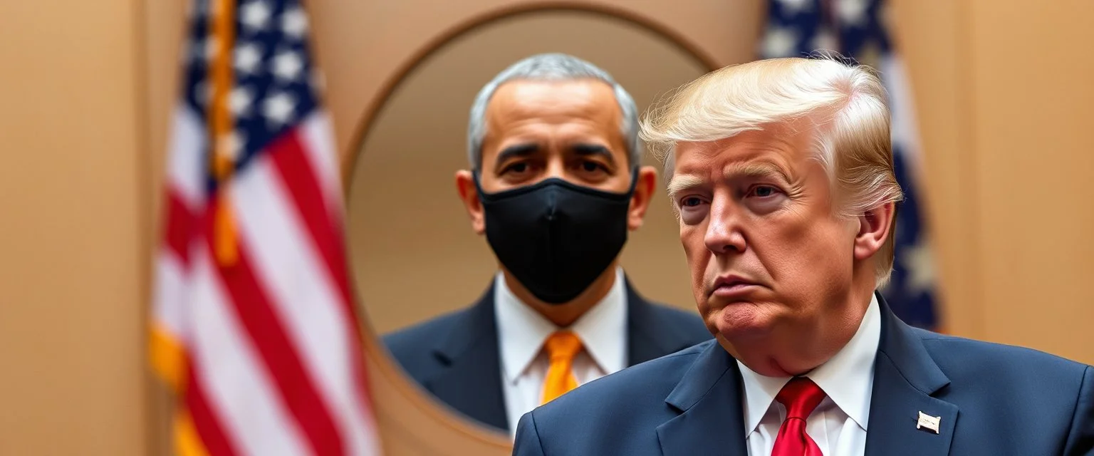 pin hole cam, trump wearing obama as a mask