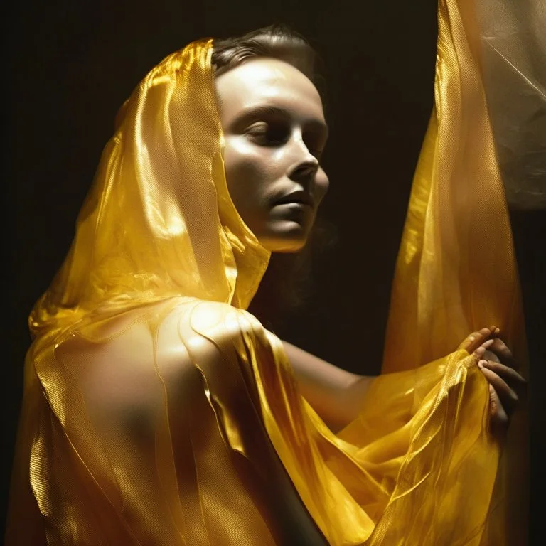 wearing a golden translucent cloth