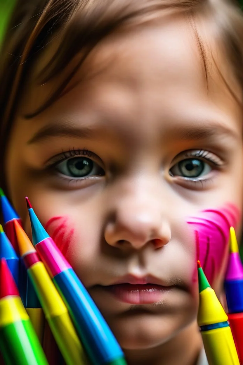 The logo consists of a set of colored pens embedded in a child's face