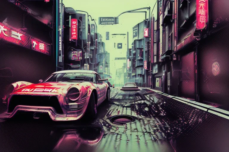 ultra realistic pop-art illustration and highly detailed digital painting of illegal street drifting, inside a vibrant japan city, underground jdm scene, d1 grand prix, nissan, mitsubishi, neon, secret location, toyota, honda, subaru, highly detailed, smooth, cinematic, high contrast, realistic shaded volumetric lighting, 8k, after the rain, reflective ground, octane render, smoke, hyperrealistic, vitality japanese colours, uhd, motion blur, concept art by sam curry