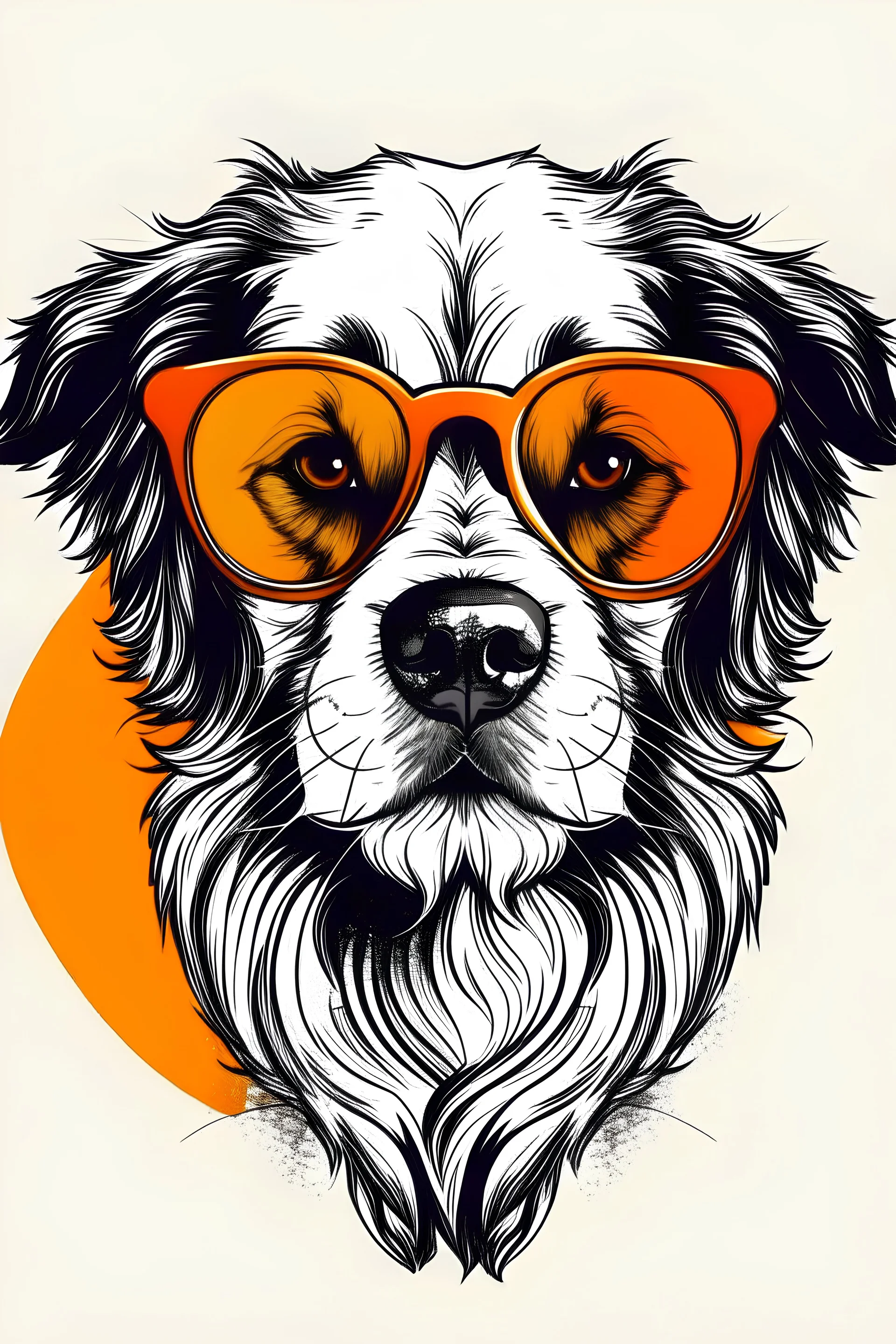 DOG wearing sunglasses, Style: Retro 80s, Mood: Groovy, T-shirt design graphic, vector, contour, white background.