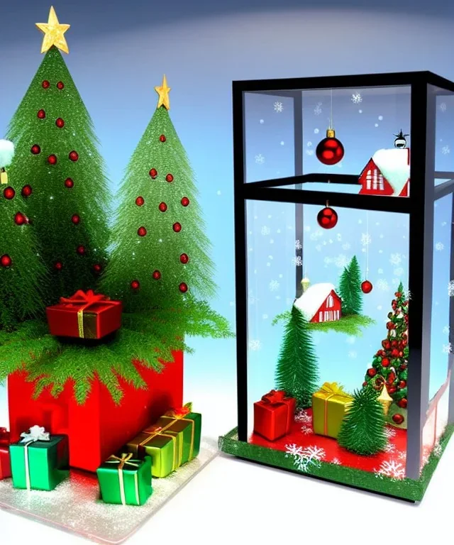 A small Christmas diorama inside a 3d glass cube