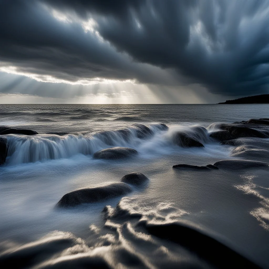 Silver Lining at the sea, wild clouds, view from a shore