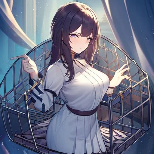 anime girl locked inside a cage, trying to break free of her burdens inside her, she realizes she is strong