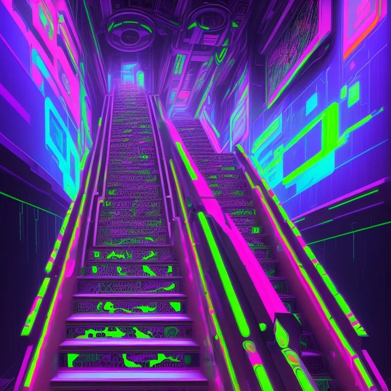 colorful modern bold camo illusion cyberpunk neon stairs